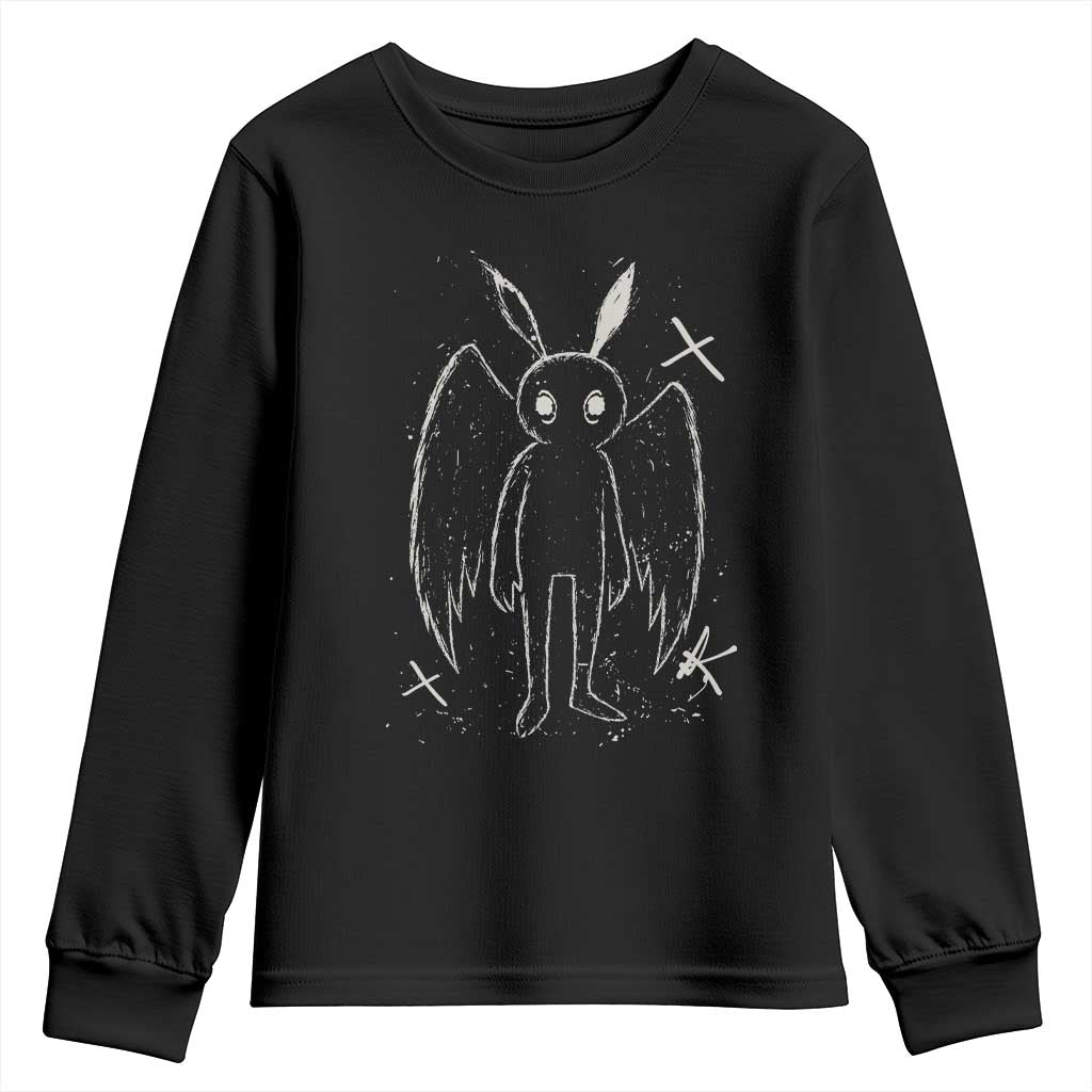 Creepy Cute Mothman Youth Sweatshirt Alt Goth Grunge Horror Aesthetic Cryptid - Wonder Print Shop