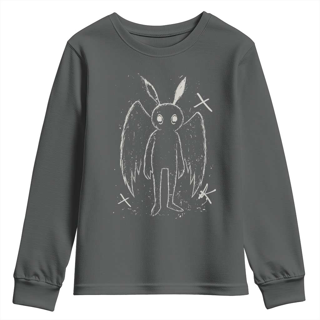 Creepy Cute Mothman Youth Sweatshirt Alt Goth Grunge Horror Aesthetic Cryptid - Wonder Print Shop