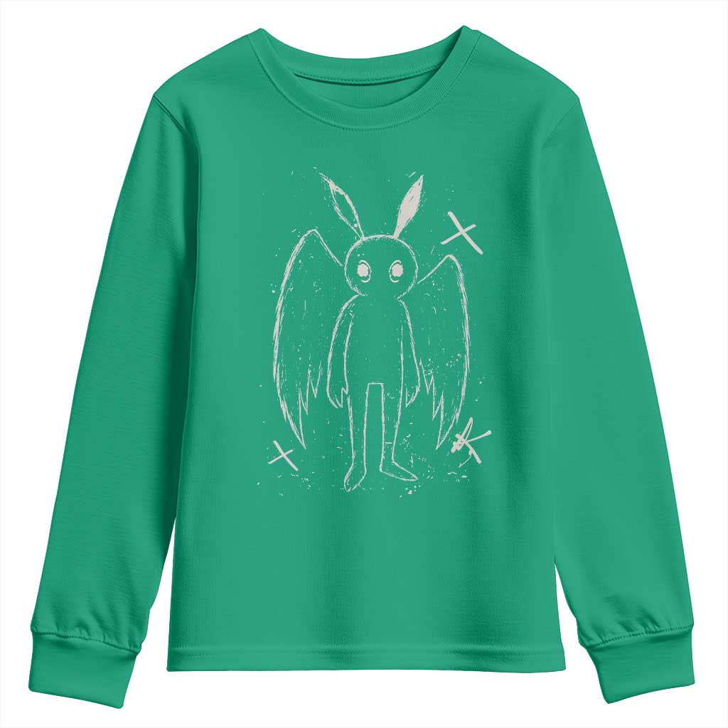 Creepy Cute Mothman Youth Sweatshirt Alt Goth Grunge Horror Aesthetic Cryptid - Wonder Print Shop