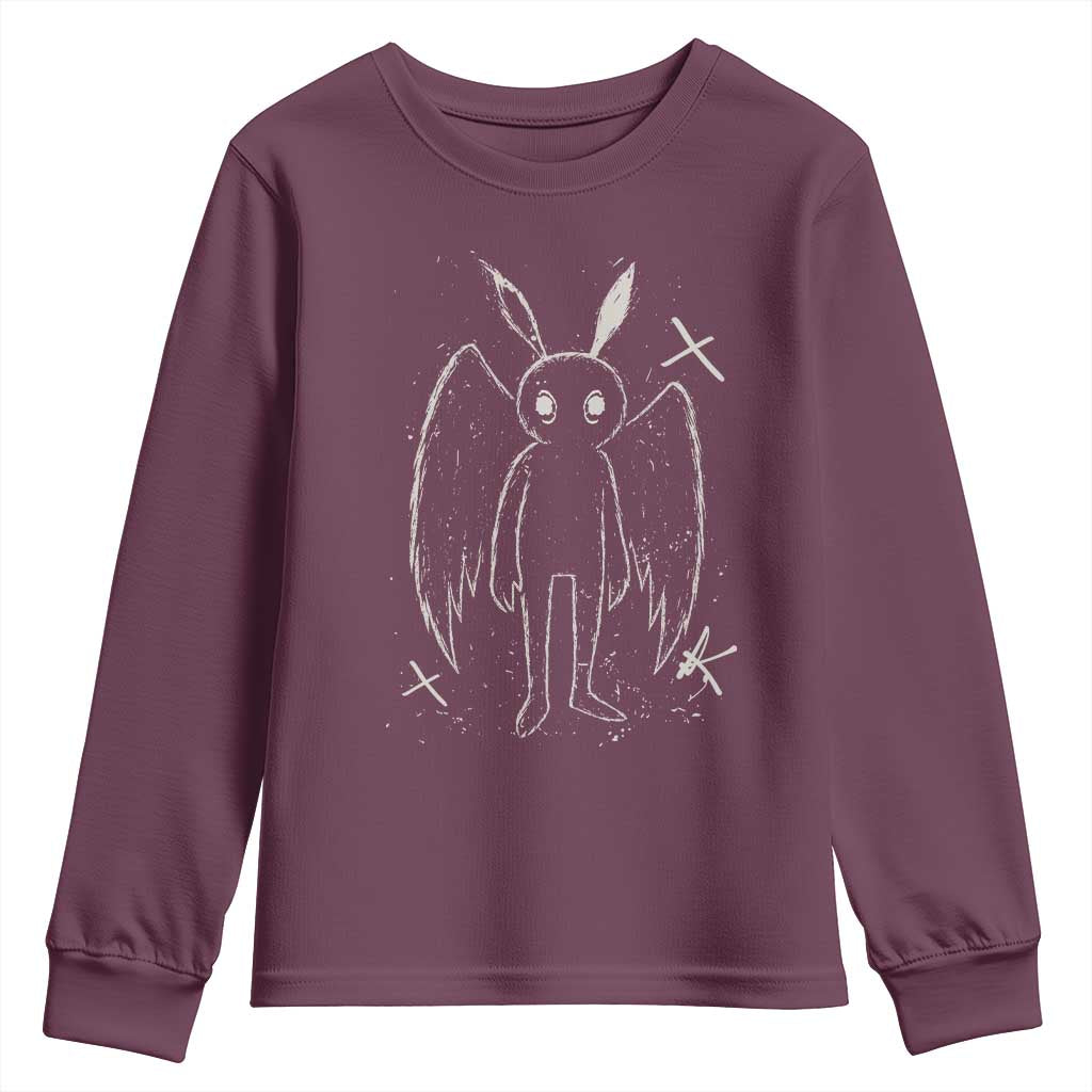 Creepy Cute Mothman Youth Sweatshirt Alt Goth Grunge Horror Aesthetic Cryptid - Wonder Print Shop