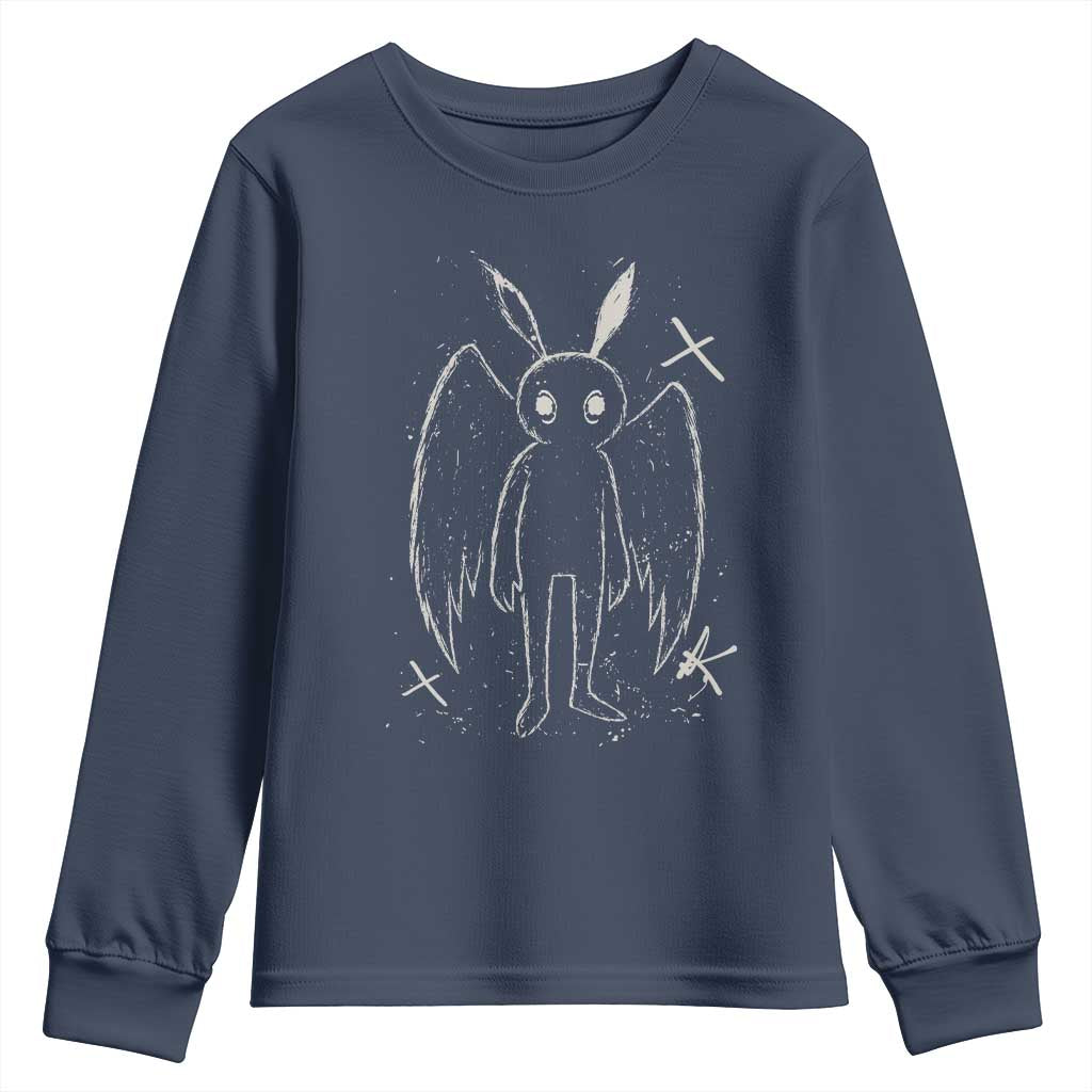 Creepy Cute Mothman Youth Sweatshirt Alt Goth Grunge Horror Aesthetic Cryptid - Wonder Print Shop