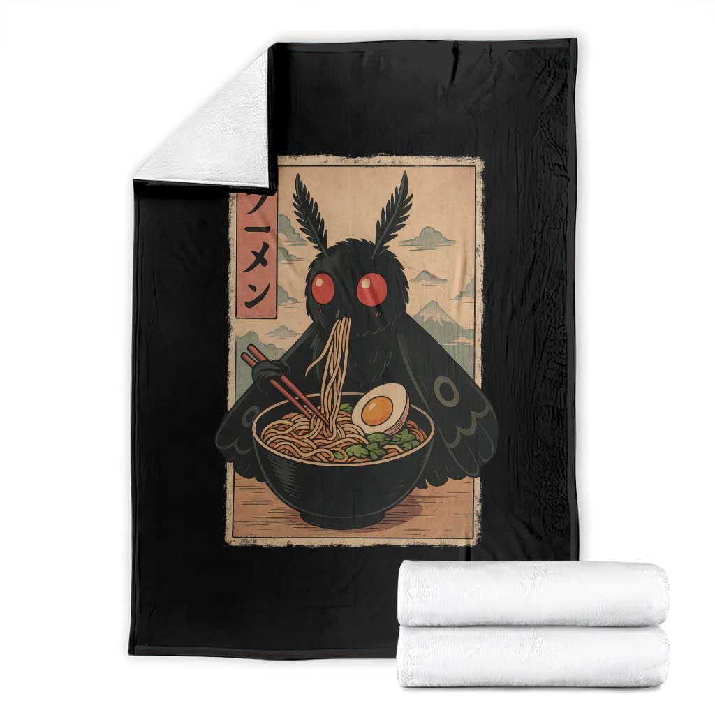 Funny Mothman Ramen Throw Blanket Japanese Kawaii Noodles Cryptid Retro Manga Anime - Wonder Print Shop