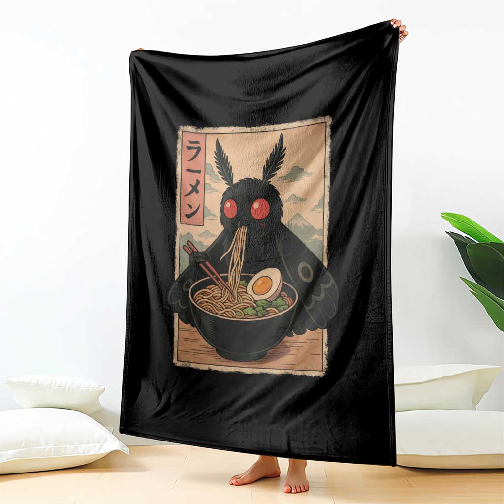 Funny Mothman Ramen Throw Blanket Japanese Kawaii Noodles Cryptid Retro Manga Anime - Wonder Print Shop