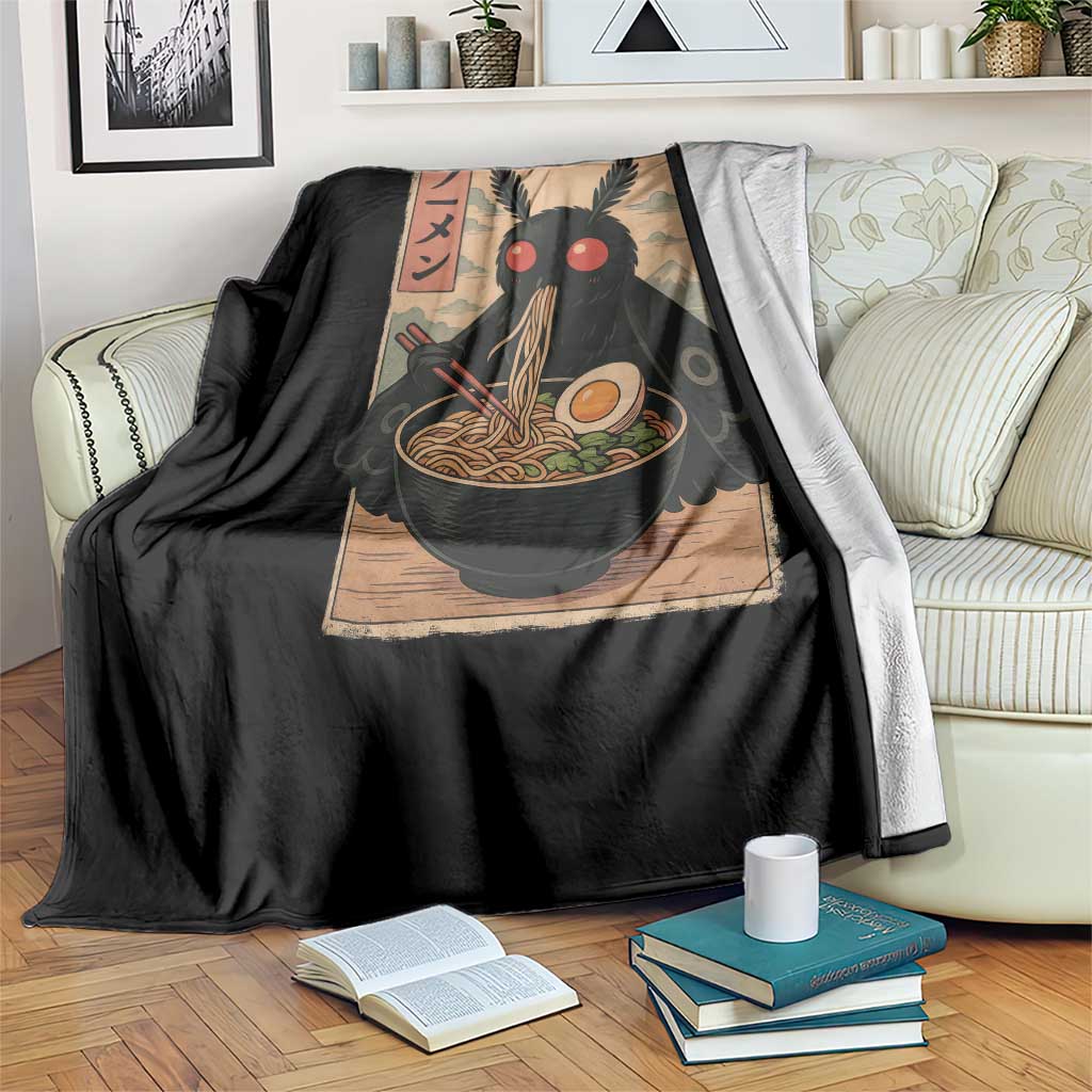 Funny Mothman Ramen Throw Blanket Japanese Kawaii Noodles Cryptid Retro Manga Anime - Wonder Print Shop