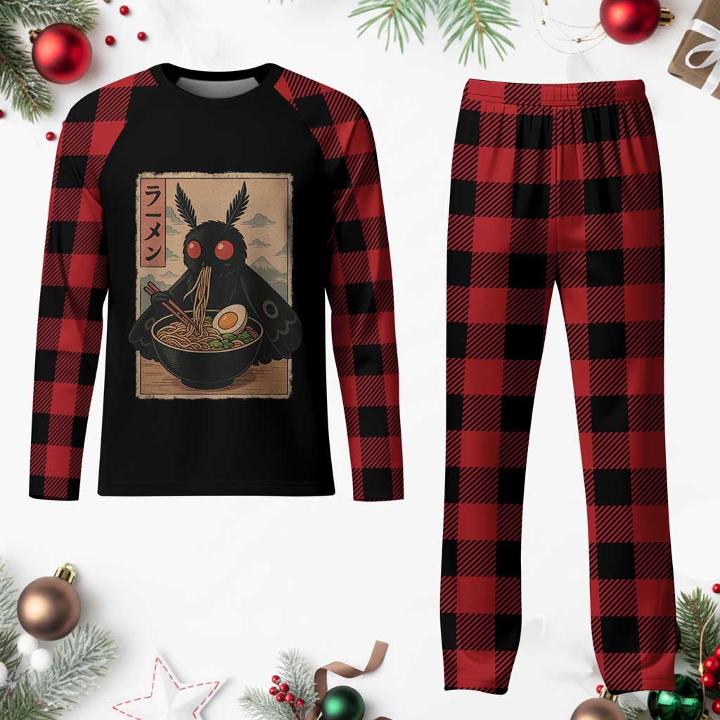Funny Mothman Ramen Plaid Pajama Set Japanese Kawaii Noodles Cryptid Retro Manga Anime - Wonder Print Shop