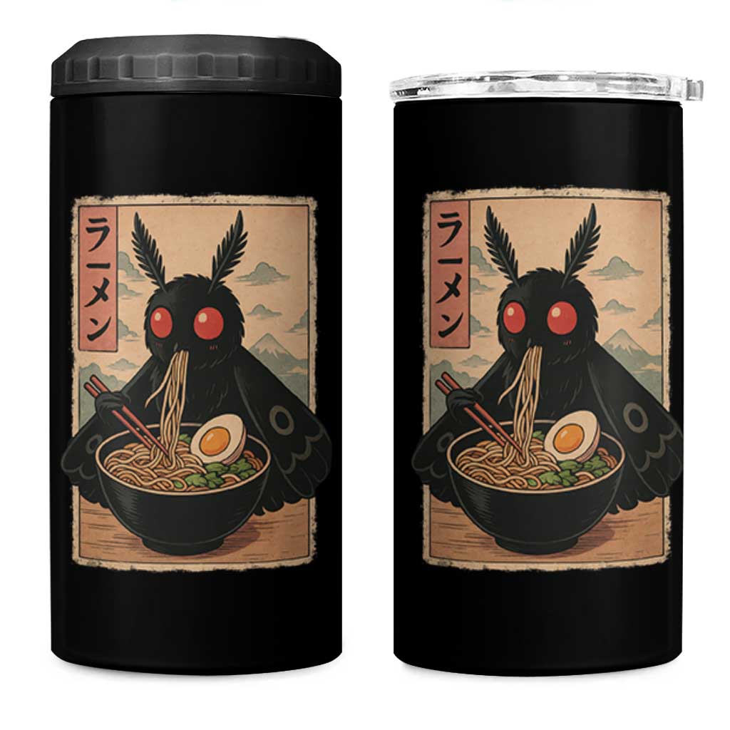 Funny Mothman Ramen 4 in 1 Can Cooler Tumbler Japanese Kawaii Noodles Cryptid Retro Manga Anime - Wonder Print Shop