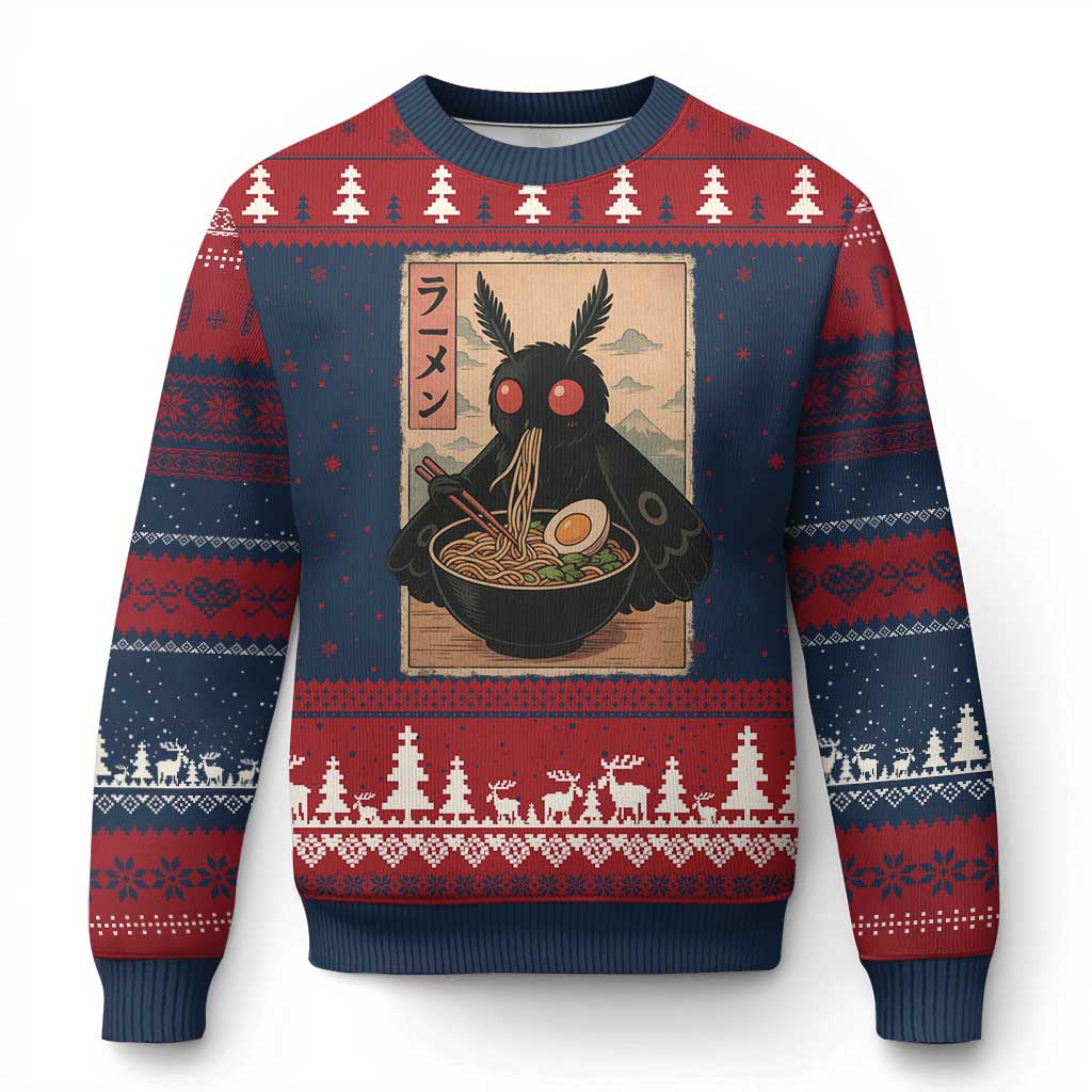 Funny Mothman Ramen Ugly Christmas Sweater Japanese Kawaii Noodles Cryptid Retro Manga Anime - Wonder Print Shop
