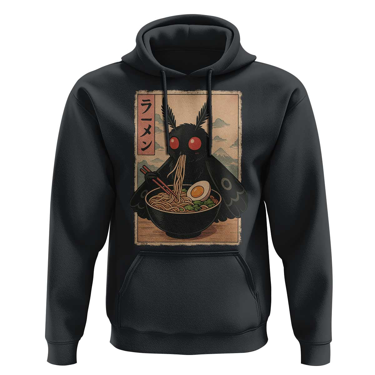 Funny Mothman Ramen Hoodie Japanese Kawaii Noodles Cryptid Retro Manga Anime - Wonder Print Shop