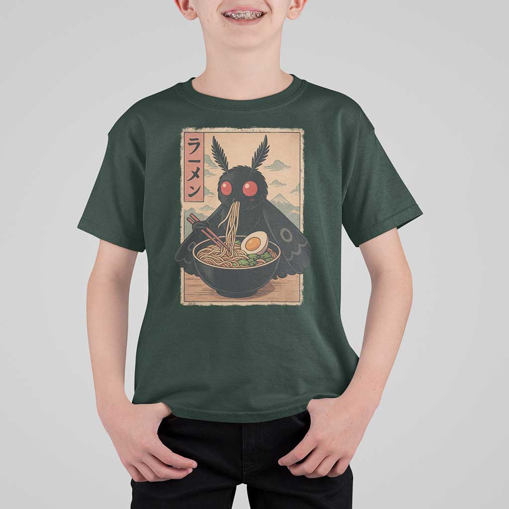 Funny Mothman Ramen T Shirt For Kid Japanese Kawaii Noodles Cryptid Retro Manga Anime - Wonder Print Shop