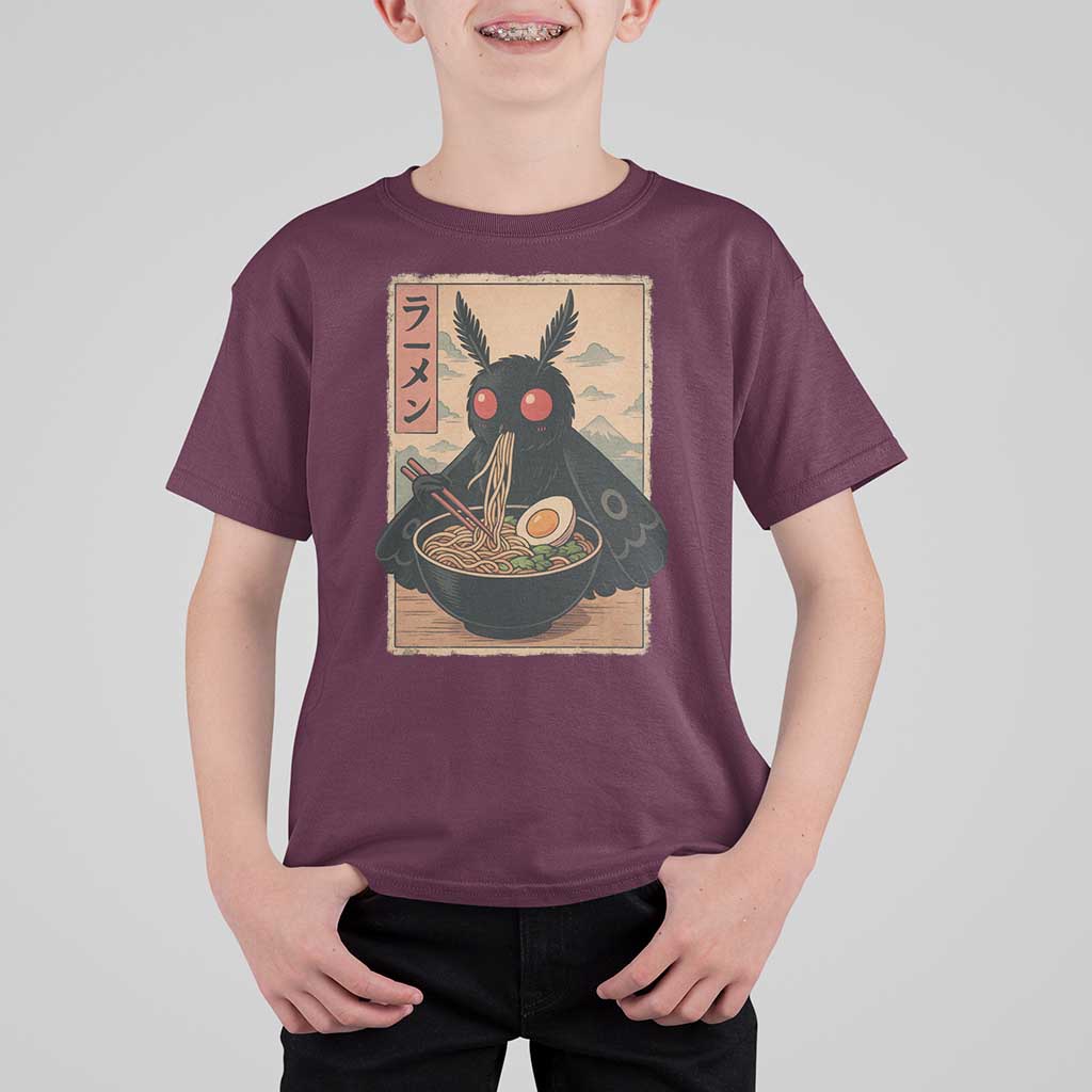 Funny Mothman Ramen T Shirt For Kid Japanese Kawaii Noodles Cryptid Retro Manga Anime - Wonder Print Shop