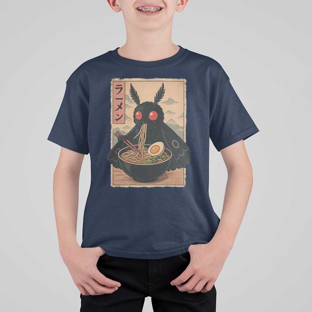 Funny Mothman Ramen T Shirt For Kid Japanese Kawaii Noodles Cryptid Retro Manga Anime - Wonder Print Shop