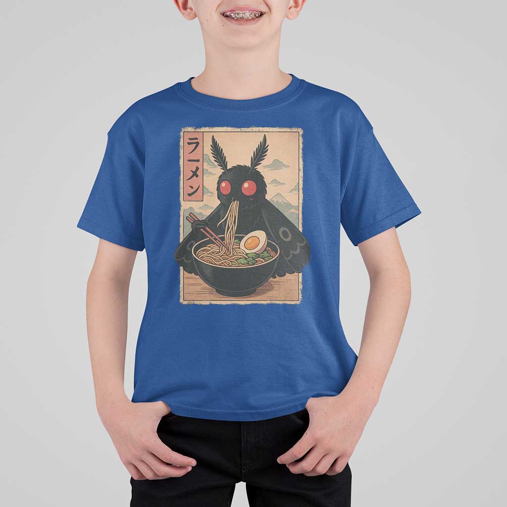 Funny Mothman Ramen T Shirt For Kid Japanese Kawaii Noodles Cryptid Retro Manga Anime - Wonder Print Shop