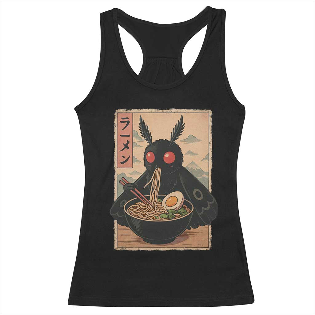 Funny Mothman Ramen Racerback Tank Top Japanese Kawaii Noodles Cryptid Retro Manga Anime - Wonder Print Shop