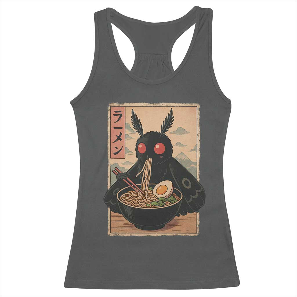 Funny Mothman Ramen Racerback Tank Top Japanese Kawaii Noodles Cryptid Retro Manga Anime - Wonder Print Shop