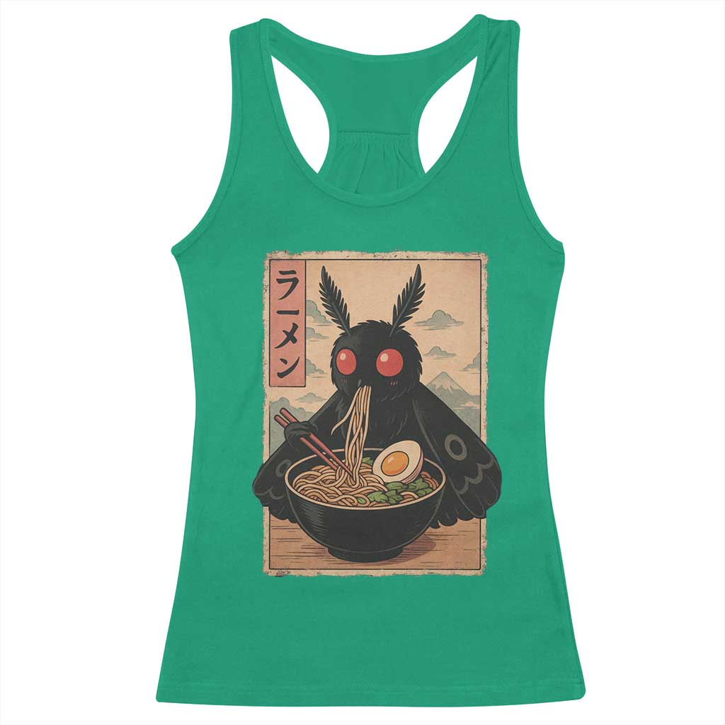 Funny Mothman Ramen Racerback Tank Top Japanese Kawaii Noodles Cryptid Retro Manga Anime - Wonder Print Shop