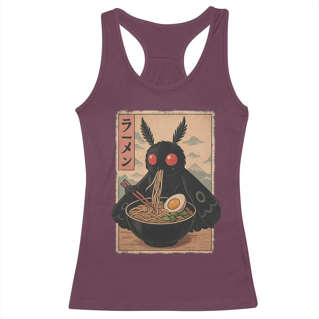 Funny Mothman Ramen Racerback Tank Top Japanese Kawaii Noodles Cryptid Retro Manga Anime - Wonder Print Shop