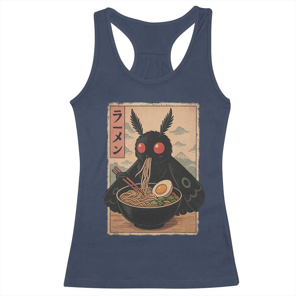 Funny Mothman Ramen Racerback Tank Top Japanese Kawaii Noodles Cryptid Retro Manga Anime - Wonder Print Shop