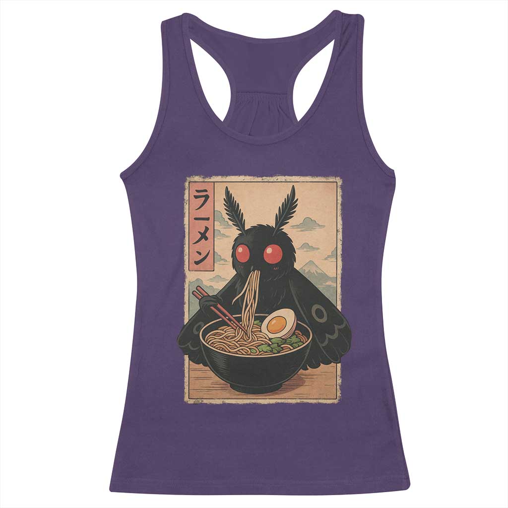 Funny Mothman Ramen Racerback Tank Top Japanese Kawaii Noodles Cryptid Retro Manga Anime - Wonder Print Shop
