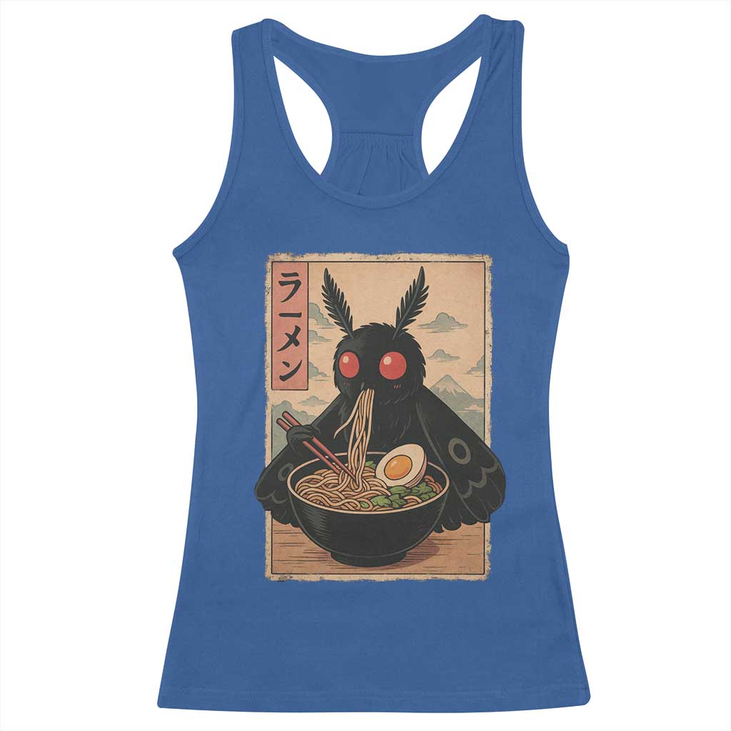 Funny Mothman Ramen Racerback Tank Top Japanese Kawaii Noodles Cryptid Retro Manga Anime - Wonder Print Shop