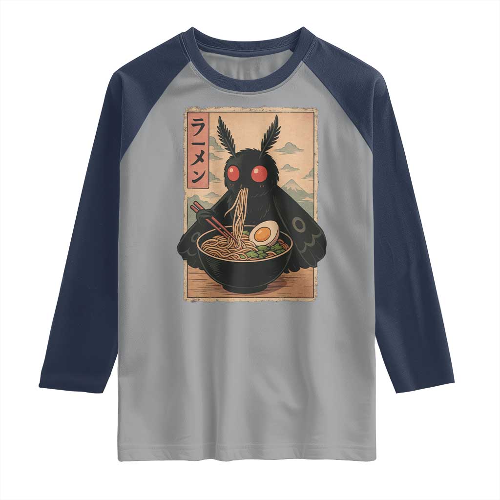 Funny Mothman Ramen Raglan Shirt Japanese Kawaii Noodles Cryptid Retro Manga Anime - Wonder Print Shop