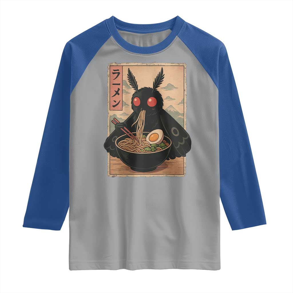 Funny Mothman Ramen Raglan Shirt Japanese Kawaii Noodles Cryptid Retro Manga Anime - Wonder Print Shop