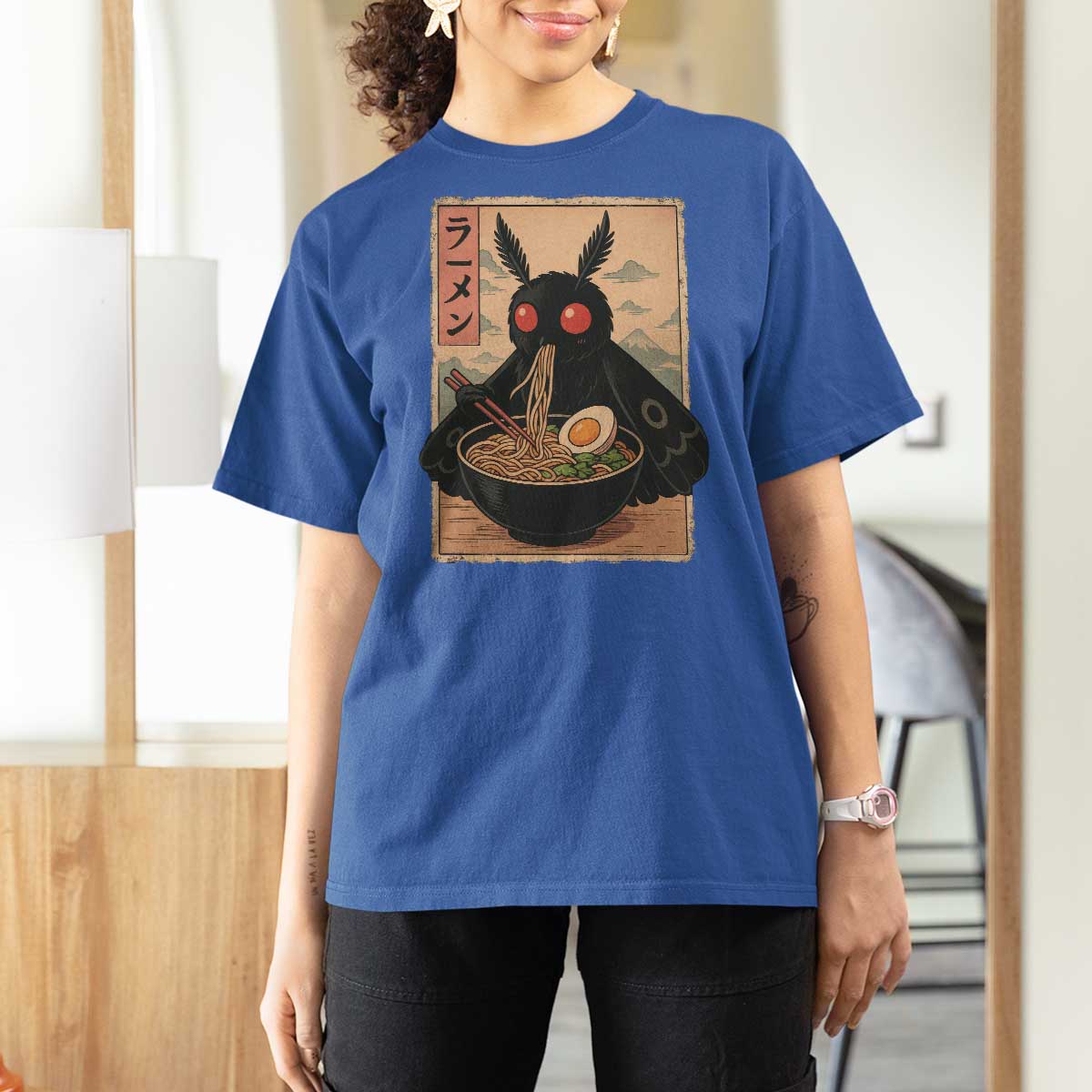 Funny Mothman Ramen T Shirt For Women Japanese Kawaii Noodles Cryptid Retro Manga Anime - Wonder Print Shop