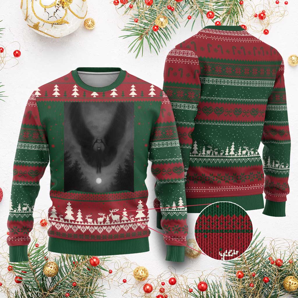 Mothman Ugly Christmas Sweater Horror Poster Halloween Cryptid Lover - Wonder Print Shop