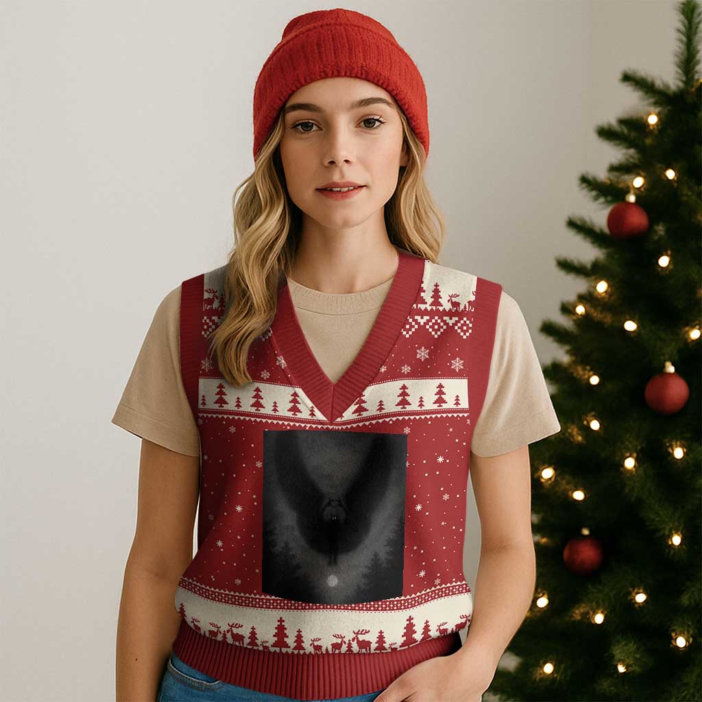 Mothman V-Neck Knit Sweater Vest Horror Poster Halloween Cryptid Lover - Wonder Print Shop