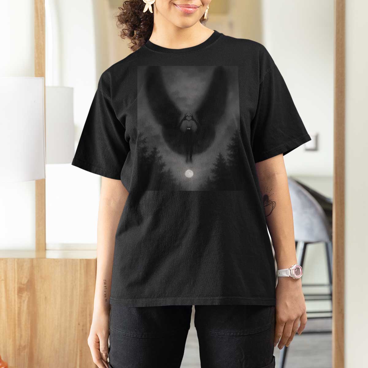 Mothman T Shirt For Women Horror Poster Halloween Cryptid Lover - Wonder Print Shop