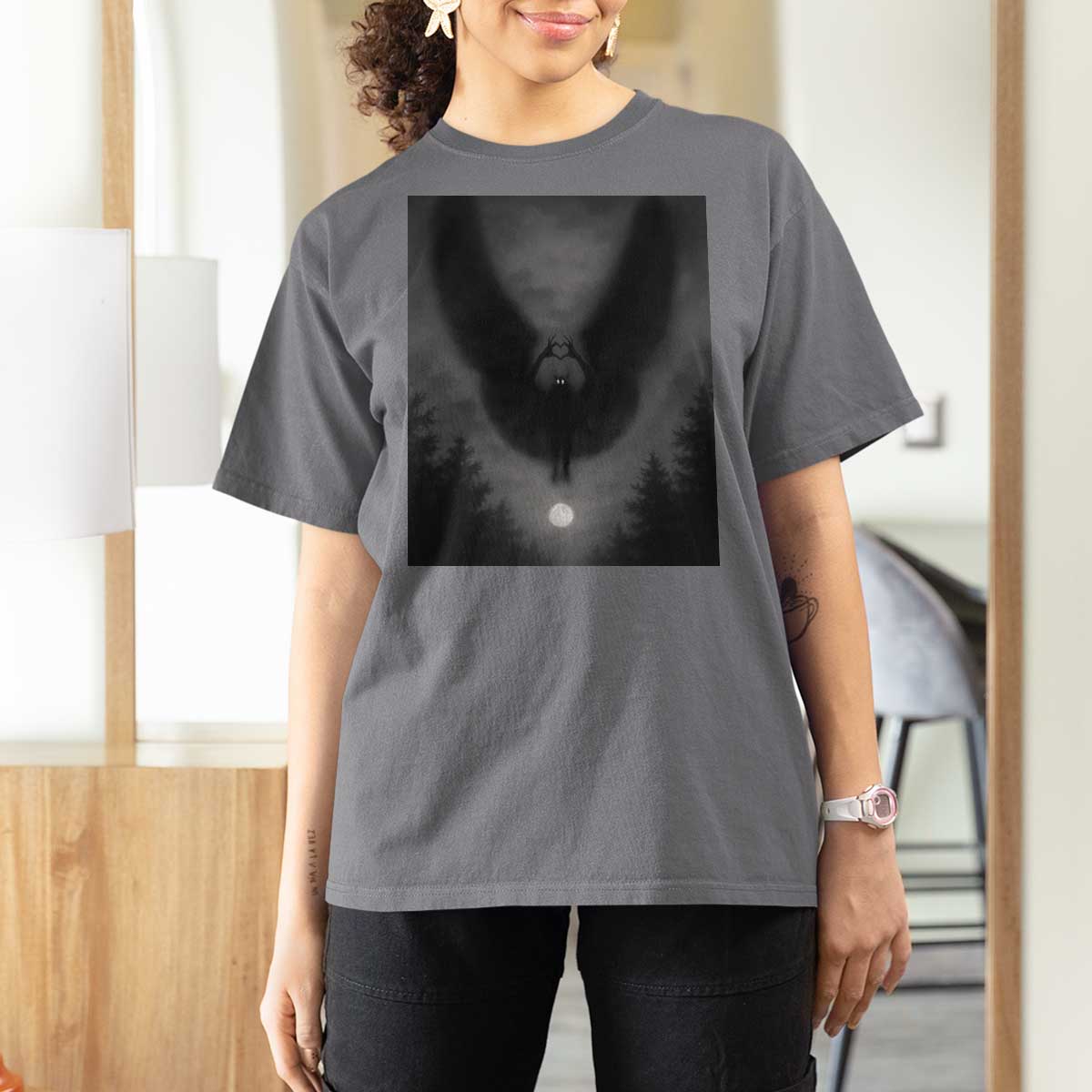 Mothman T Shirt For Women Horror Poster Halloween Cryptid Lover - Wonder Print Shop
