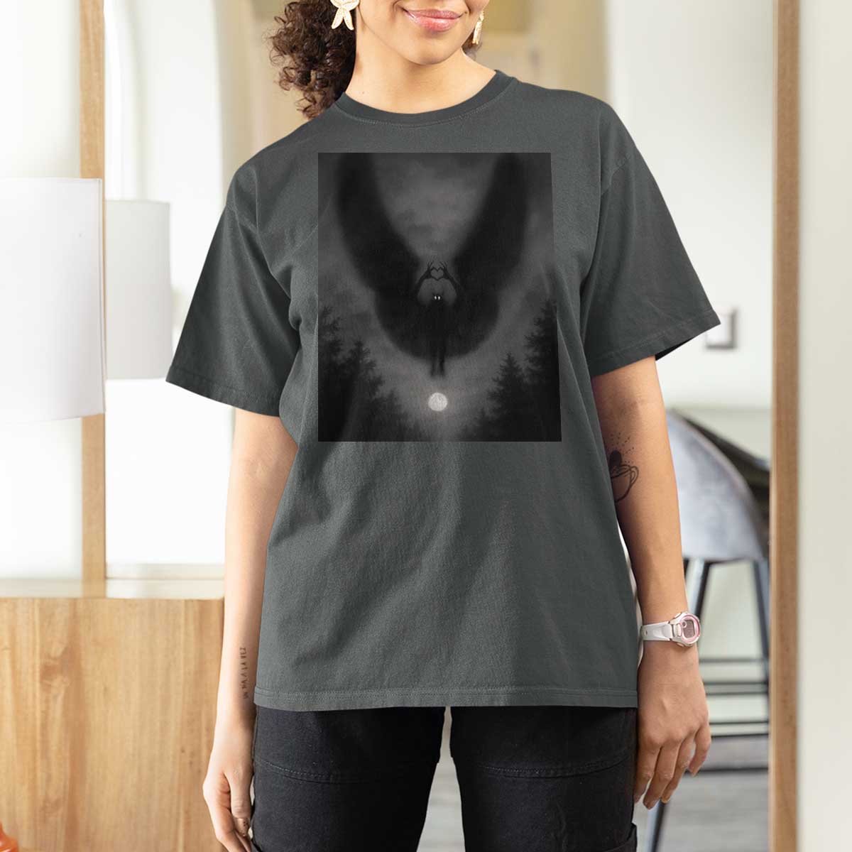 Mothman T Shirt For Women Horror Poster Halloween Cryptid Lover - Wonder Print Shop