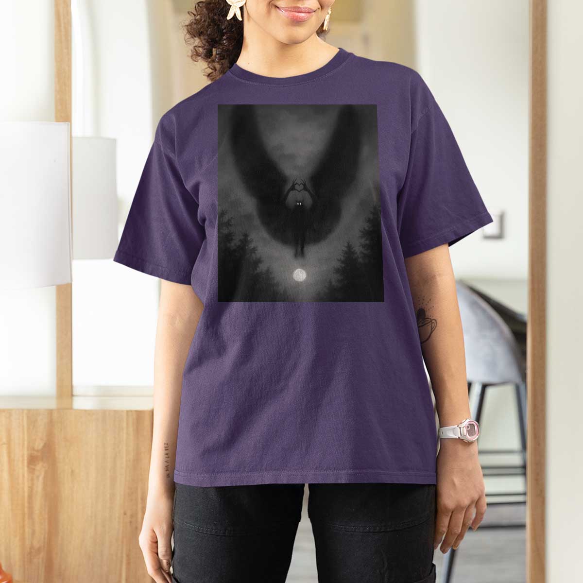 Mothman T Shirt For Women Horror Poster Halloween Cryptid Lover - Wonder Print Shop