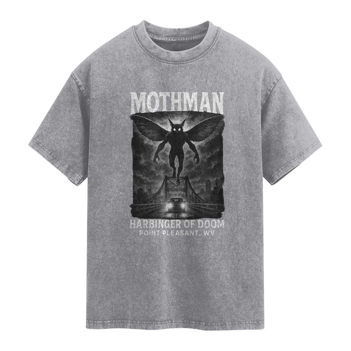 Mothman Washed Cotton T-Shirt Horror Poster Halloween Harbinger of Doom Cryptid Creature