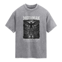 Mothman Washed Cotton T-Shirt Horror Poster Halloween Harbinger of Doom Cryptid Creature