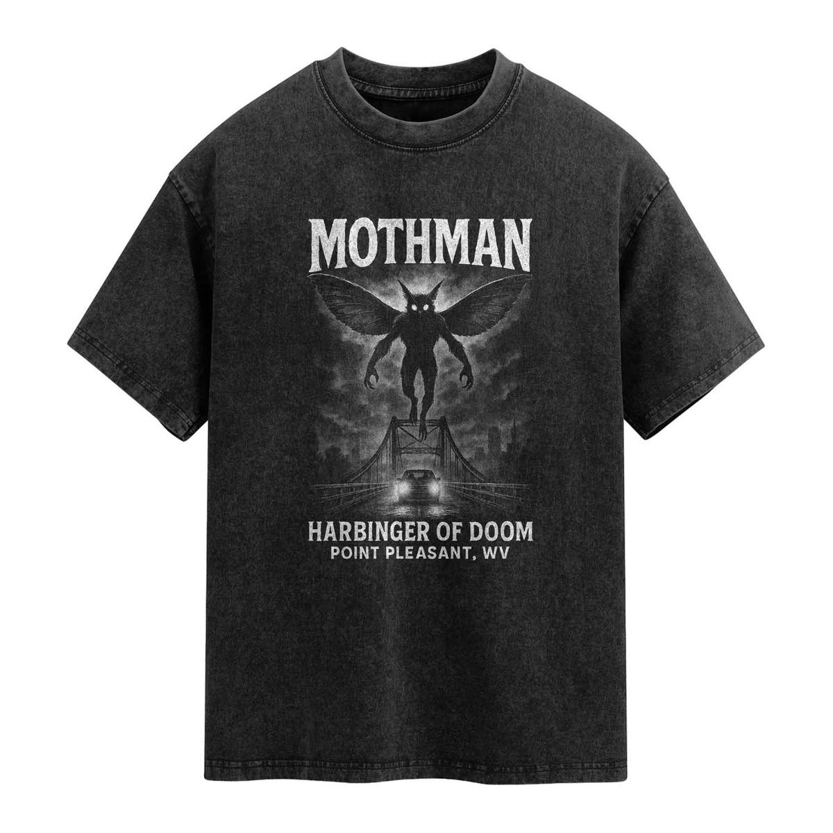 Mothman Washed Cotton T-Shirt Horror Poster Halloween Harbinger of Doom Cryptid Creature