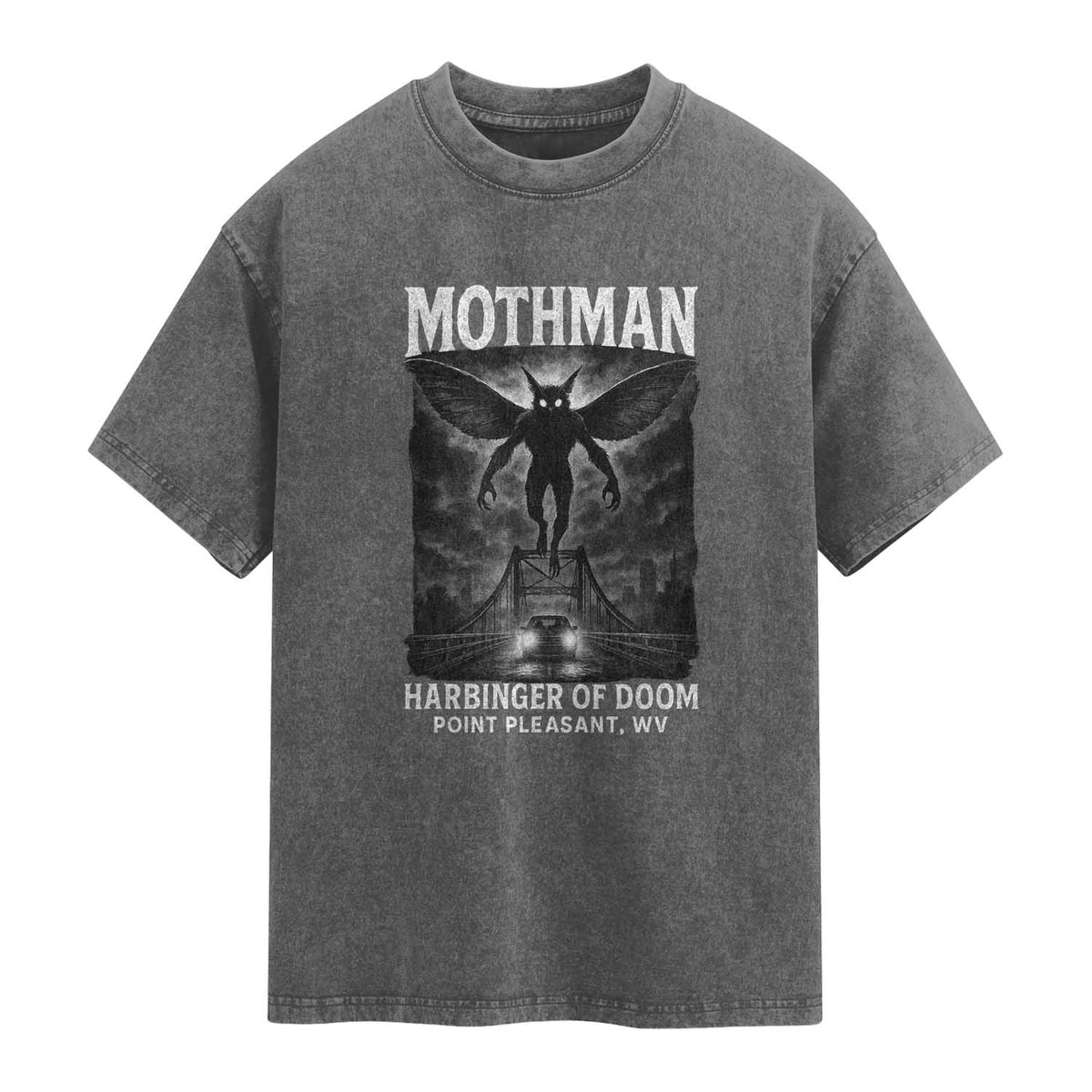 Mothman Washed Cotton T-Shirt Horror Poster Halloween Harbinger of Doom Cryptid Creature