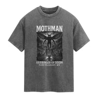 Mothman Washed Cotton T-Shirt Horror Poster Halloween Harbinger of Doom Cryptid Creature