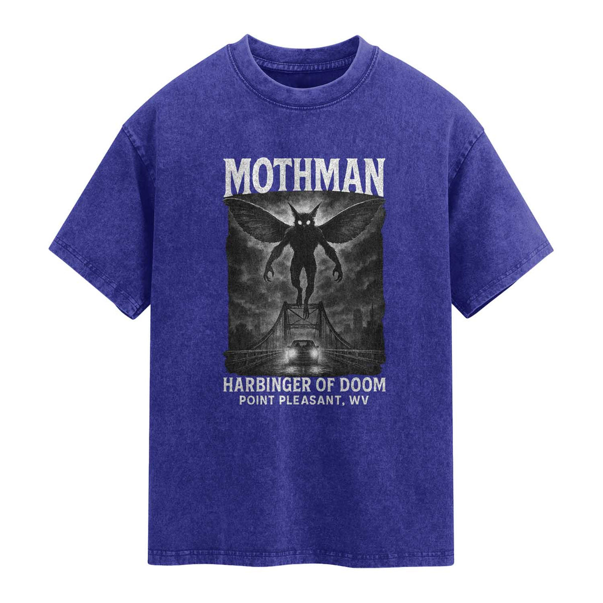 Mothman Washed Cotton T-Shirt Horror Poster Halloween Harbinger of Doom Cryptid Creature