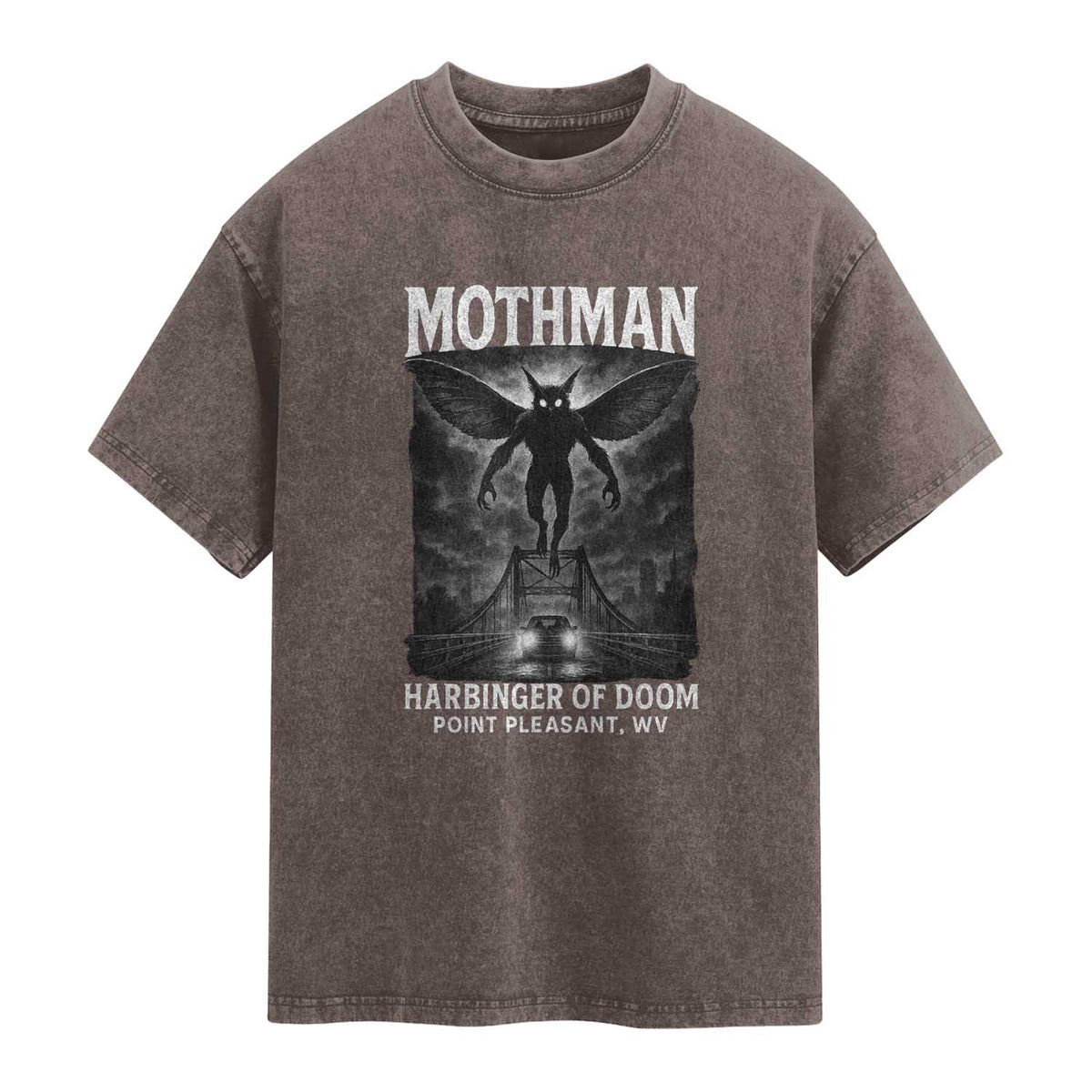 Mothman Washed Cotton T-Shirt Horror Poster Halloween Harbinger of Doom Cryptid Creature