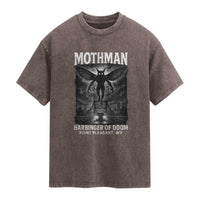 Mothman Washed Cotton T-Shirt Horror Poster Halloween Harbinger of Doom Cryptid Creature