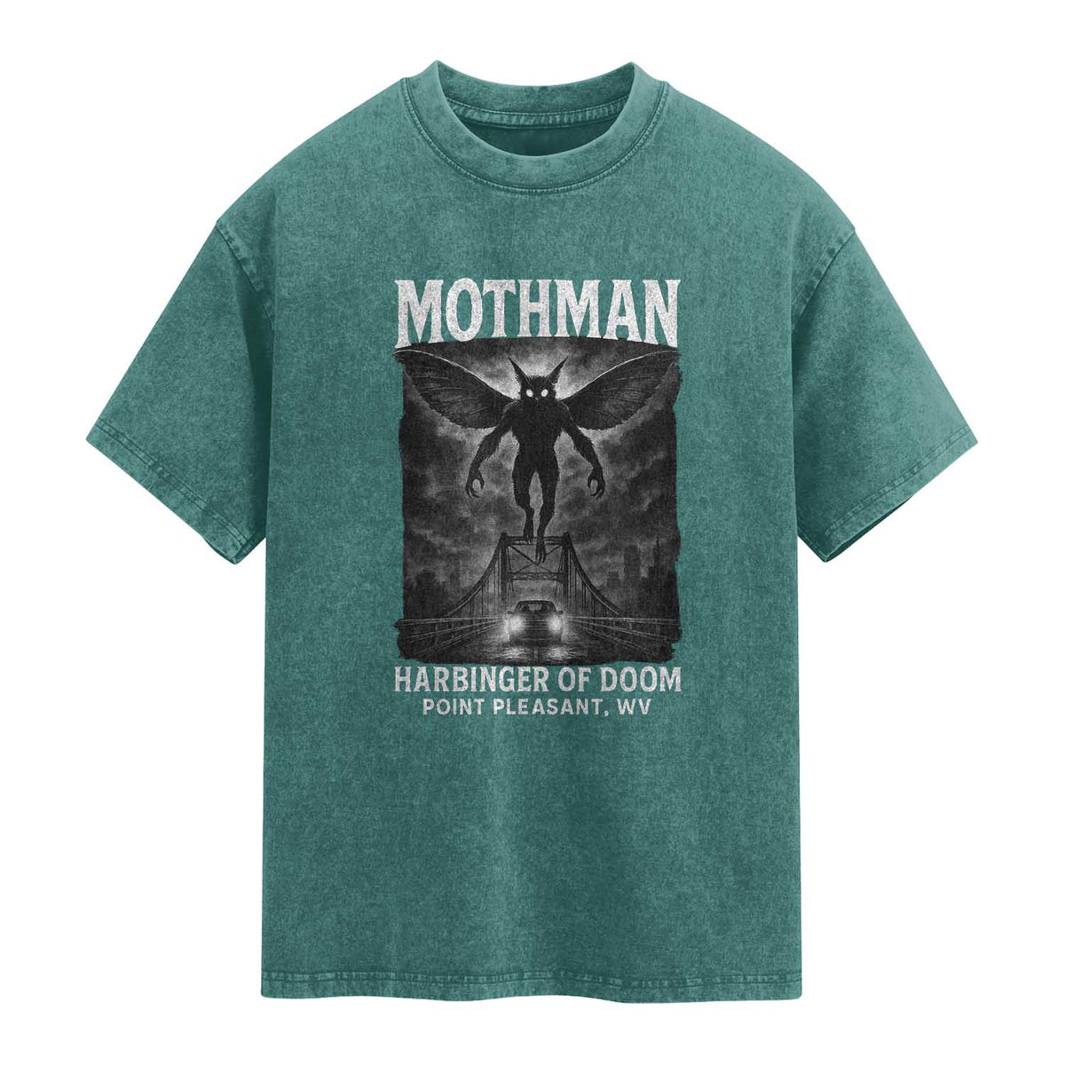 Mothman Washed Cotton T-Shirt Horror Poster Halloween Harbinger of Doom Cryptid Creature
