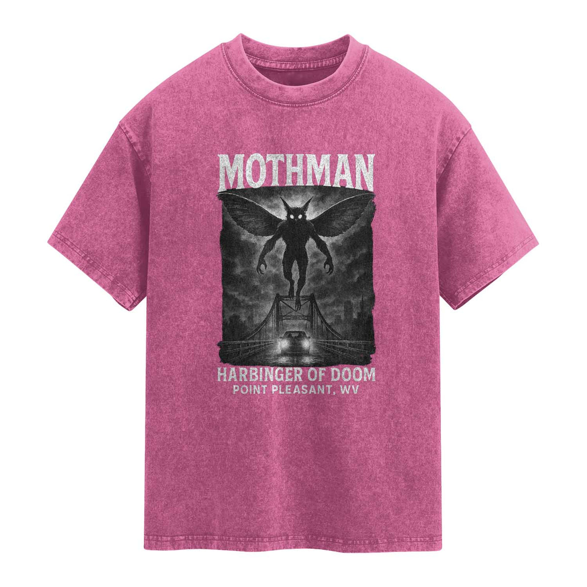 Mothman Washed Cotton T-Shirt Horror Poster Halloween Harbinger of Doom Cryptid Creature