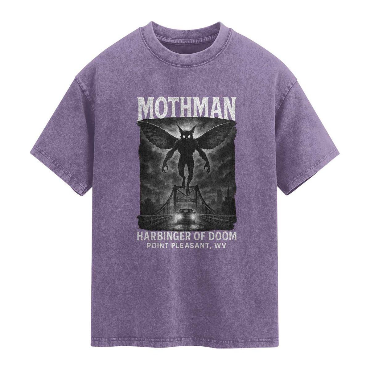 Mothman Washed Cotton T-Shirt Horror Poster Halloween Harbinger of Doom Cryptid Creature