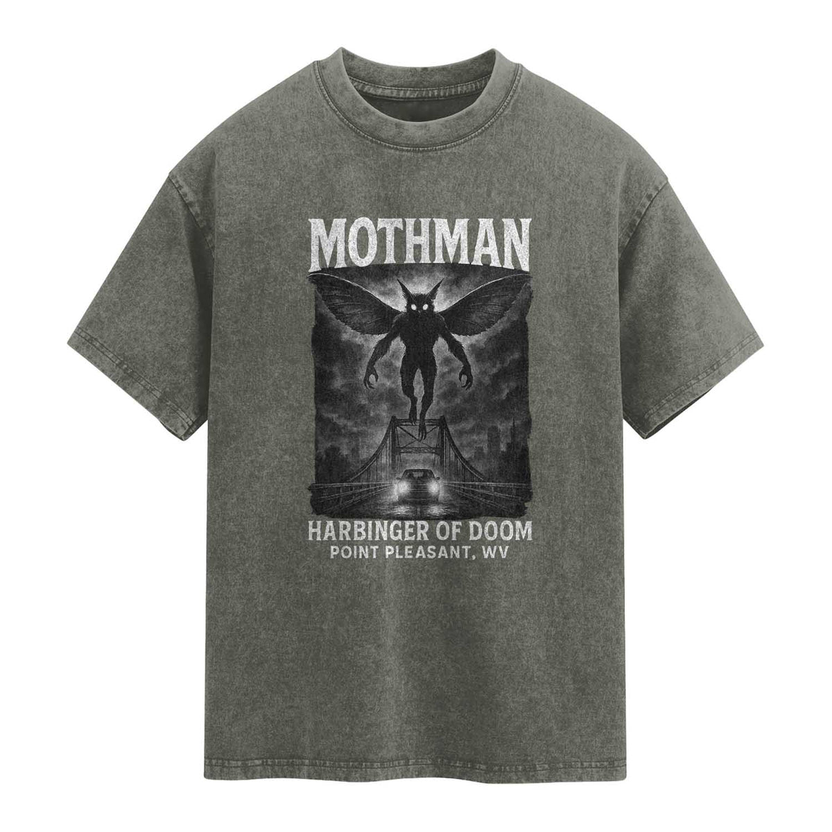 Mothman Washed Cotton T-Shirt Horror Poster Halloween Harbinger of Doom Cryptid Creature