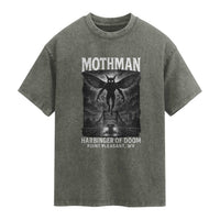 Mothman Washed Cotton T-Shirt Horror Poster Halloween Harbinger of Doom Cryptid Creature