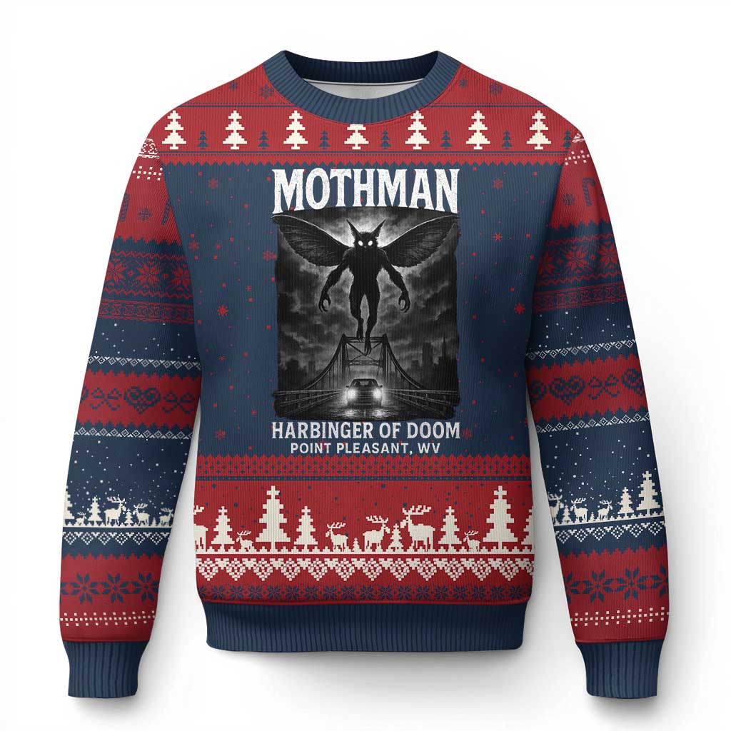 Mothman Ugly Christmas Sweater Horror Poster Halloween Harbinger of Doom Cryptid Creature - Wonder Print Shop