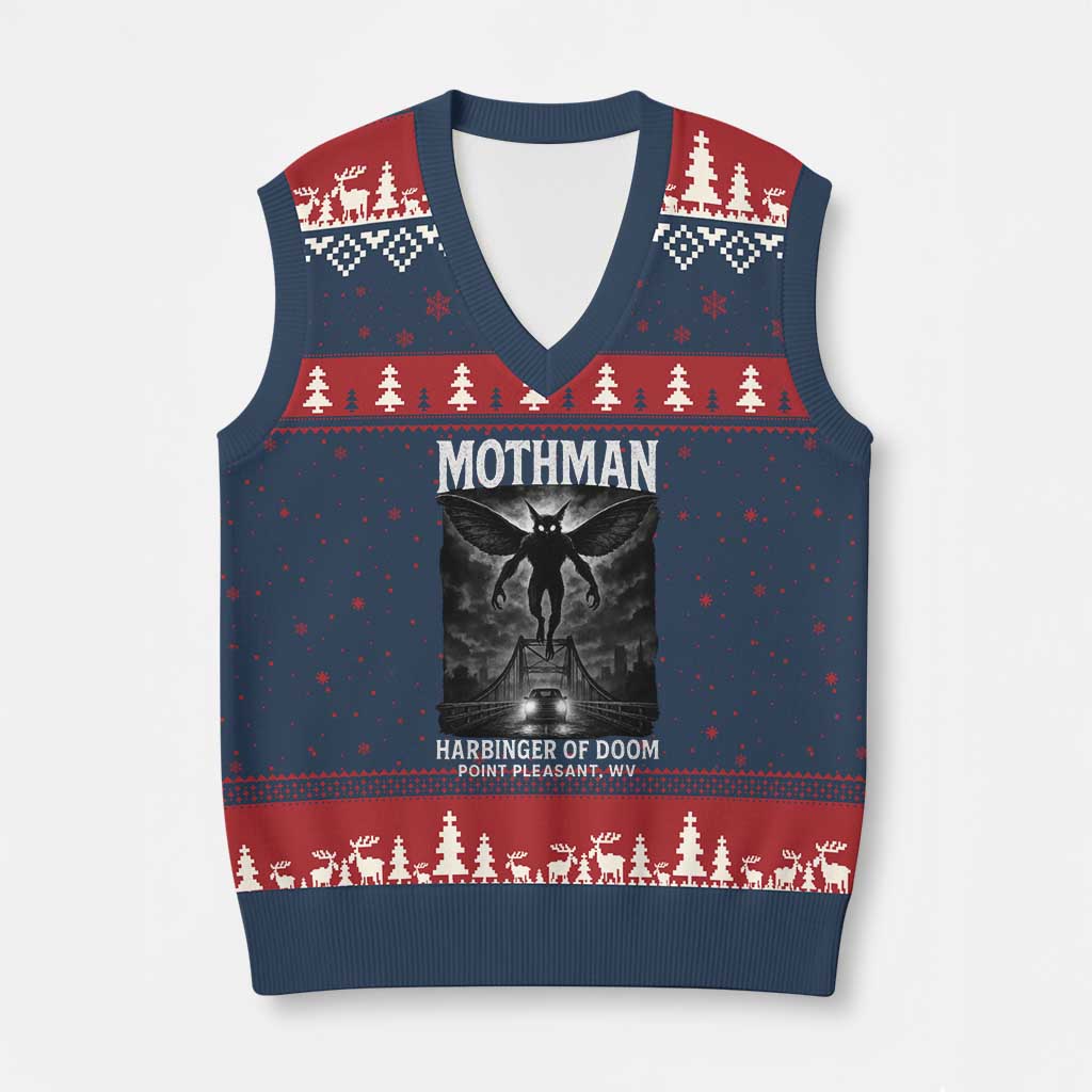 Mothman V-Neck Knit Sweater Vest Horror Poster Halloween Harbinger of Doom Cryptid Creature - Wonder Print Shop