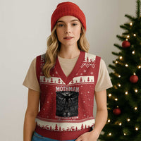 Mothman V-Neck Knit Sweater Vest Horror Poster Halloween Harbinger of Doom Cryptid Creature - Wonder Print Shop