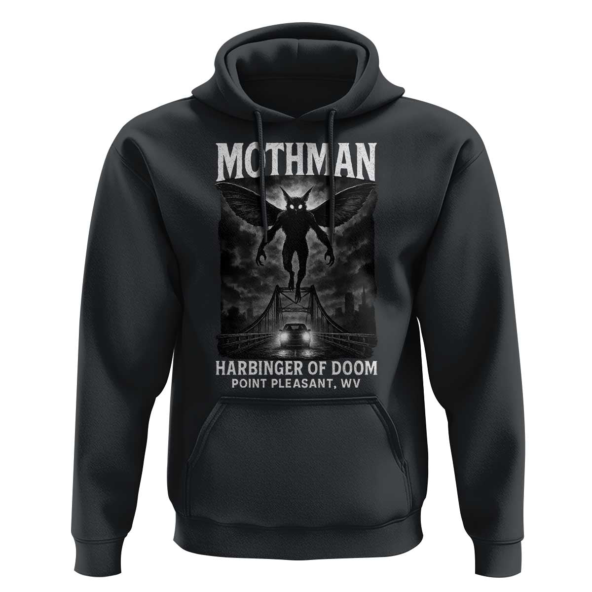 Mothman Hoodie Horror Poster Halloween Harbinger of Doom Cryptid Creature - Wonder Print Shop