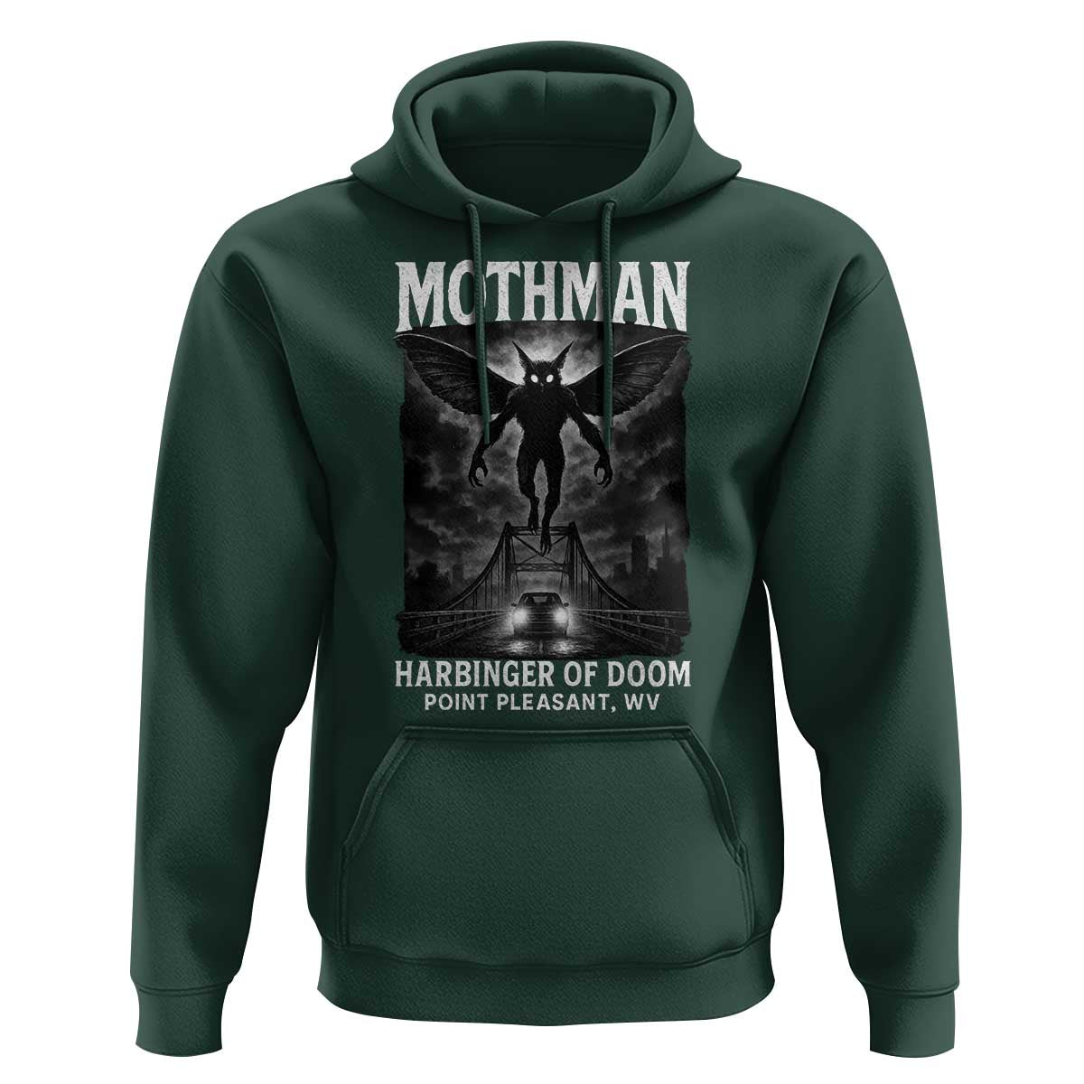 Mothman Hoodie Horror Poster Halloween Harbinger of Doom Cryptid Creature - Wonder Print Shop